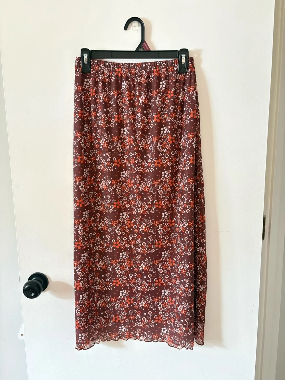 Floral Maxi Skirt in Retro Brown and Orange
